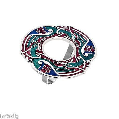 Celtic Birds Enamel Scarf Ring – Red & Green – Gift Boxed by Sea Gems