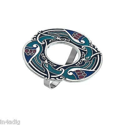 Celtic Birds Scarf Ring – Blue Tone Enamel – Gift Boxed by Sea Gems