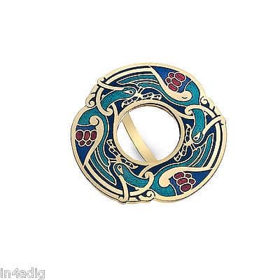 Celtic Birds Scarf Ring – Gold Tone & Blue Enamel – Gift Boxed by Sea Gems