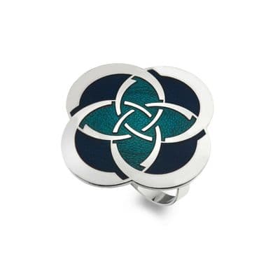 Celtic Circles and Slim Knot Blue Enamel Scarf Ring from Sea Gems