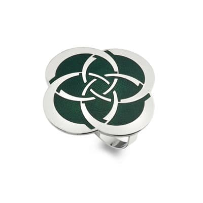 Celtic Circles and Slim Knot Green Enamel Scarf Ring from Sea Gems