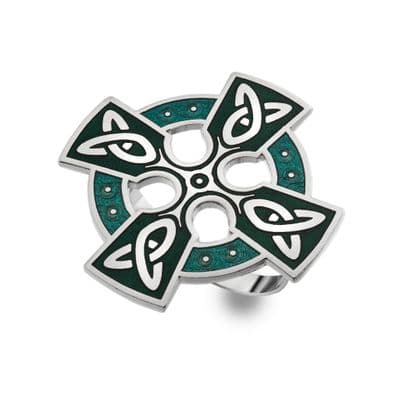 Celtic Cross Enamel Scarf Ring -Green