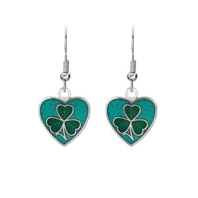 Celtic Heart Shamrock Green Enamel Earrings