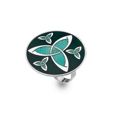 Celtic Trinity Knot Enamel Scarf Ring – Green – Gift Boxed