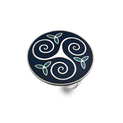Celtic Triskele & Trinity Knot Enamel Scarf Ring – Blue – by Sea Gems