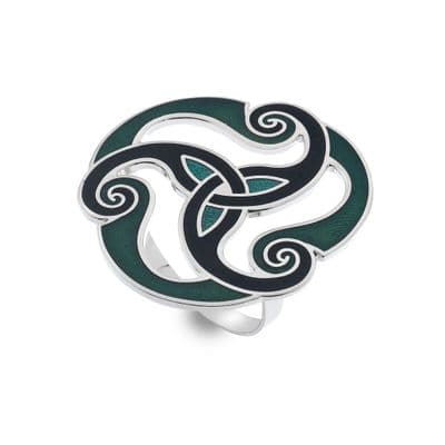 Celtic Triskele & Trinity Knot Enamel Scarf Ring – Green – by Sea Gems