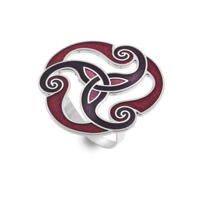 Celtic Triskele & Trinity Knot Enamel Scarf Ring – Red – by Sea Gems