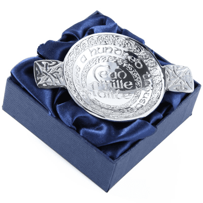 Ceud Mile Failte - Hundred Thousand Welcomes Scottish Mini Pewter Quaich Bowl  - MQ3