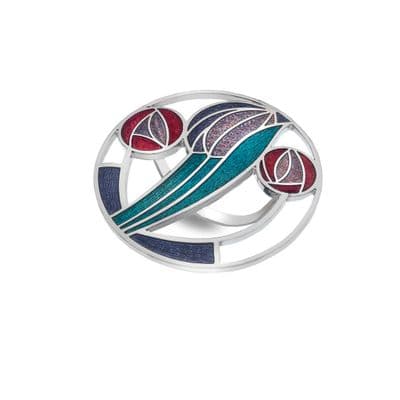 Charles Rennie Mackintosh Lilac Roses & Tulips Enamel Scarf Ring by Sea Gems
