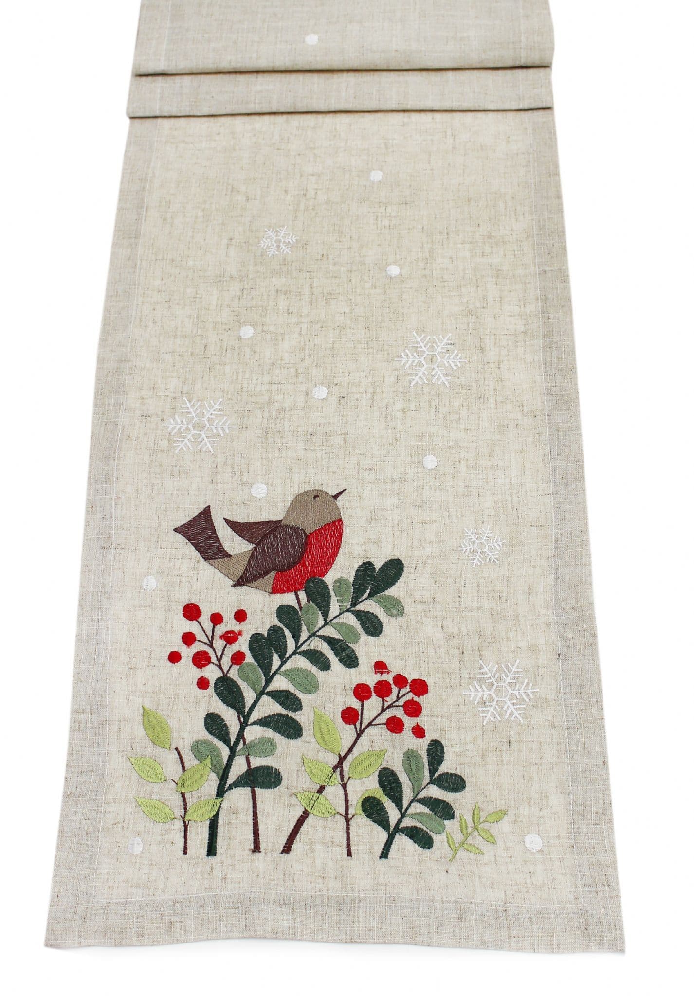 CHRISTMAS CHORUS Embroidered Robins - 14x 75 Table Runner