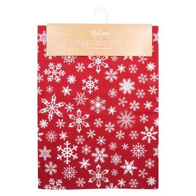 Christmas Snowflake Red Cotton Table Cloth 52