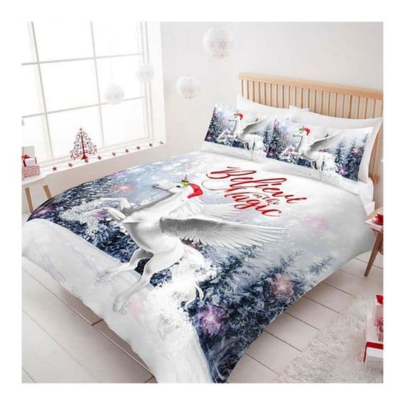 Christmas Unicorn Believe in Magic Quilt Duvet Cover Set Single Double King