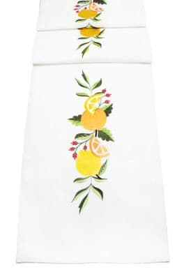 Citrus Splash Embroidered Table Runner Fruit Design  14 x 75 Inch Polyester Dining Table Linen