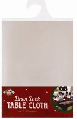 Cream Linen Look Table Cloth – 132 cm x 178 cm by The Christmas Shop