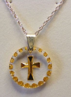 Cross Crystal Pendant – Gold – Hand Painted