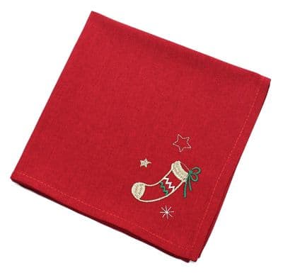 December Embroidered Stocking Napkin - Red/Multicolour