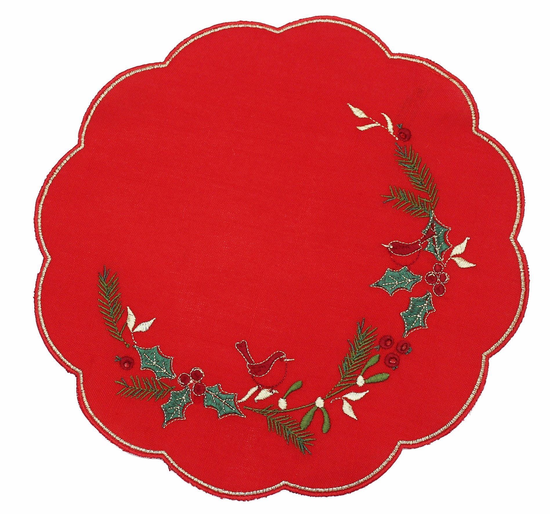 Evergreen Embroidered Christmas Table Linen Napkins Doilies Table