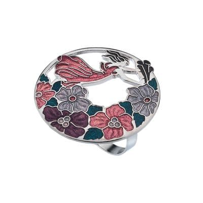 Fairy & Flowers Enamel Scarf Ring – Red/Mauve by Sea Gems