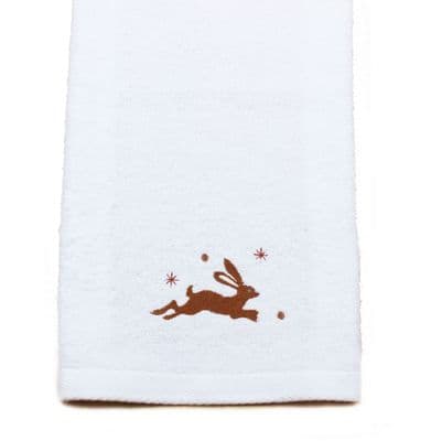 Festive Hare Embroidered Christmas Hand Towel - 50cm x 70cm