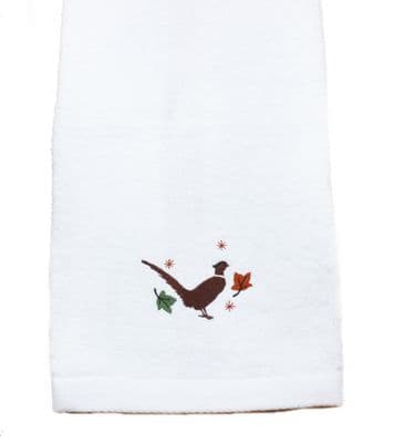 Festive Pheasant Embroidered Christmas Hand Towel - 50cm x 70cm