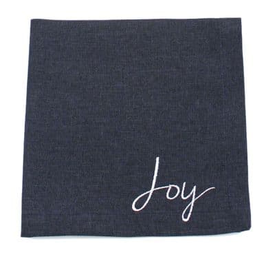 Festive Words Embroidered Napkin - Joy - Pewter/Silver