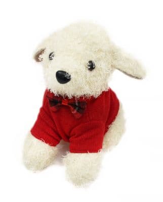 Fluffy Dog with Red Christmas Jumper Doorstop
