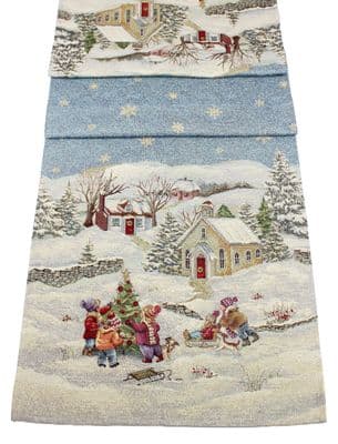Frost Fun Christmas Tapestry Style Table Runner 18 x 70