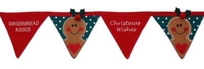 Gingerbread Kisses Embroidered Christmas Bunting 210cm x 16cm