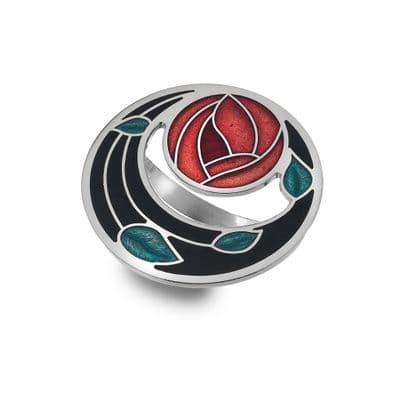 Glasgow Rose & Coils Enamel Scarf Ring – Red/Black by Sea Gems