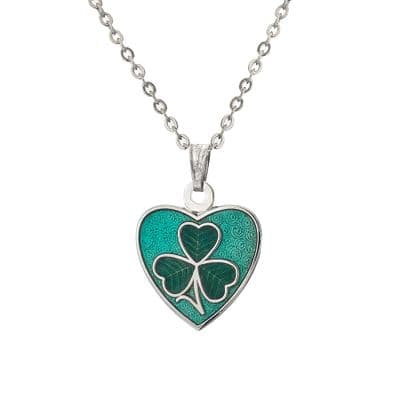Green Heart Enamel Celtic Shamrock Pendant Gift Boxed St Patrick's Day