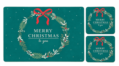 Green Merry Christmas Foiled Placemats & Coasters Set of 4