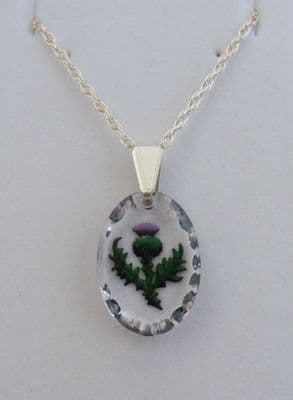 Hand Painted Thistle Oval Earrings & Small Pendant Set