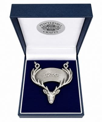Handmade Pewter Slainte Stag Decanter Label Gift Boxed Scotland Pewtermill Craft