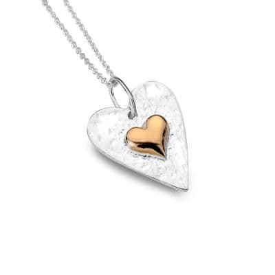 Heart Textured Rose Gold Plated 925 Sterling Silver Pendant Necklace