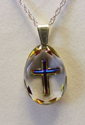 Heliotrope 3D Cross Crystal Pendant – Oval Necklace