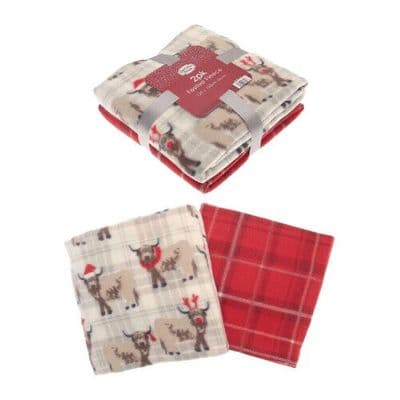 Highland Cow & Tartan Fleece Throw – Festive Blanket Covers by Highland