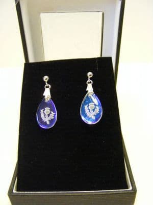 Ice Blue Thistle Teardrop Oval Crystal Earrings