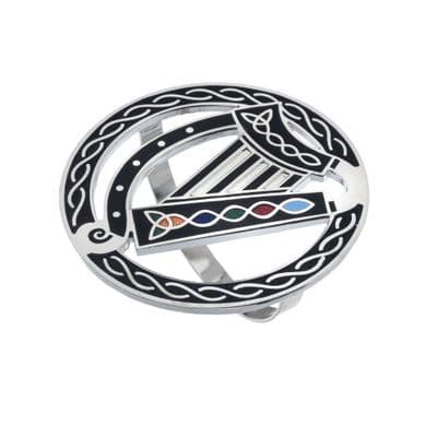 Irish Harp Enamel Scarf Ring – Black by Sea Gems