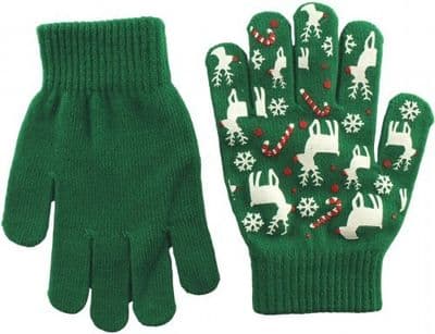 Kids Christmas Design Printed Gloves - Red, Green or Navy