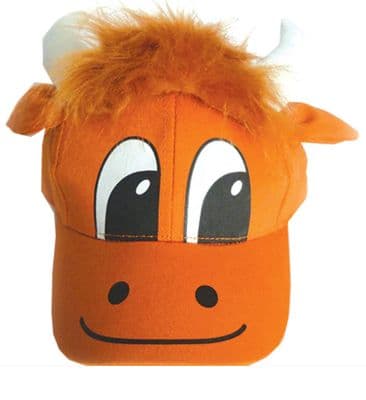 Kids Orange Highland Coo with Fluffy Hair, Horns & Ears Baseball Cap