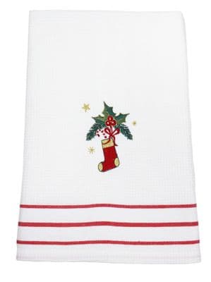 Kissing Bough Christmas Stocking Embroidered 100% Cotton Tea Towel - 50cm x 68cm