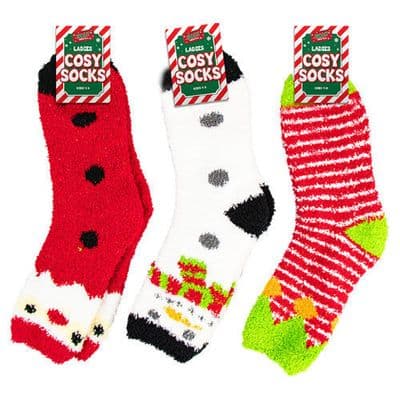 Ladies Christmas Design Cosy Socks - 3 Designs