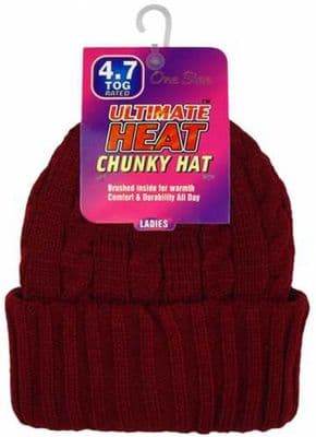 Ladies Ultimate Heat 4.7 Tog Rated Chunky Cable Knitted Ski Warm Winter Snow Hat