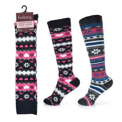 Ladies Winter Fairisle Knee High Socks - 2 Designs