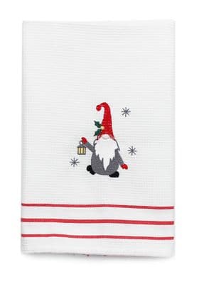 Lantern Light Embroidered Scandi Gnome Christmas Tea Towel - 50cm x 70cm