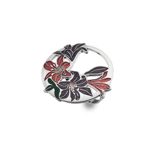Lillies  Enamel Scarf Ring 30mm - Purple/Red