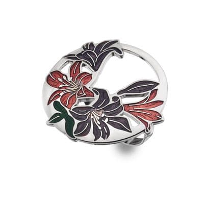 Lillies Enamel Scarf Ring - Purple and Red