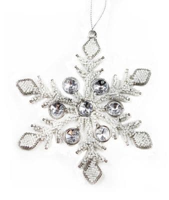 Luna Hanging Snowflake Christmas Tree Decoration - White/Silver - 17cm