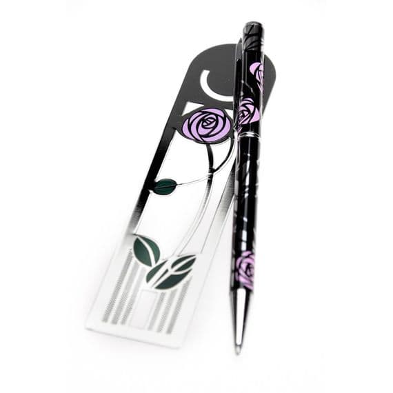 Mackintosh Rose & Bud Ballpoint Pen and Bookmark Set