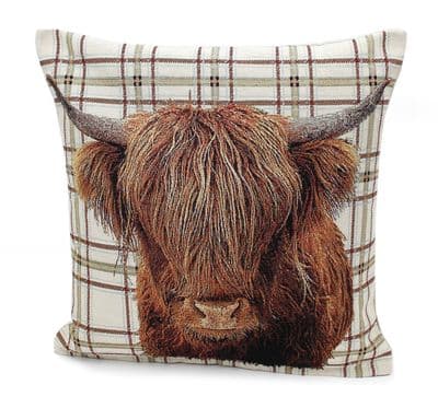 McGregor Highland Cow Bull Tapestry Style Christmas Cushion - 45cm x 45cm
